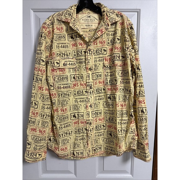 Barn Fly Trading Shirt Medium All Over License Plate‎ Print Western Rodeo Cowboy - Picture 1 of 8